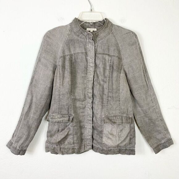 Eileen Fisher Petite Grey Lagenlook 100% Linen Long Sleeve Button Up Shirt Sz MP - Picture 1 of 5
